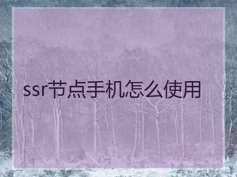 ssr节点手机怎么使用